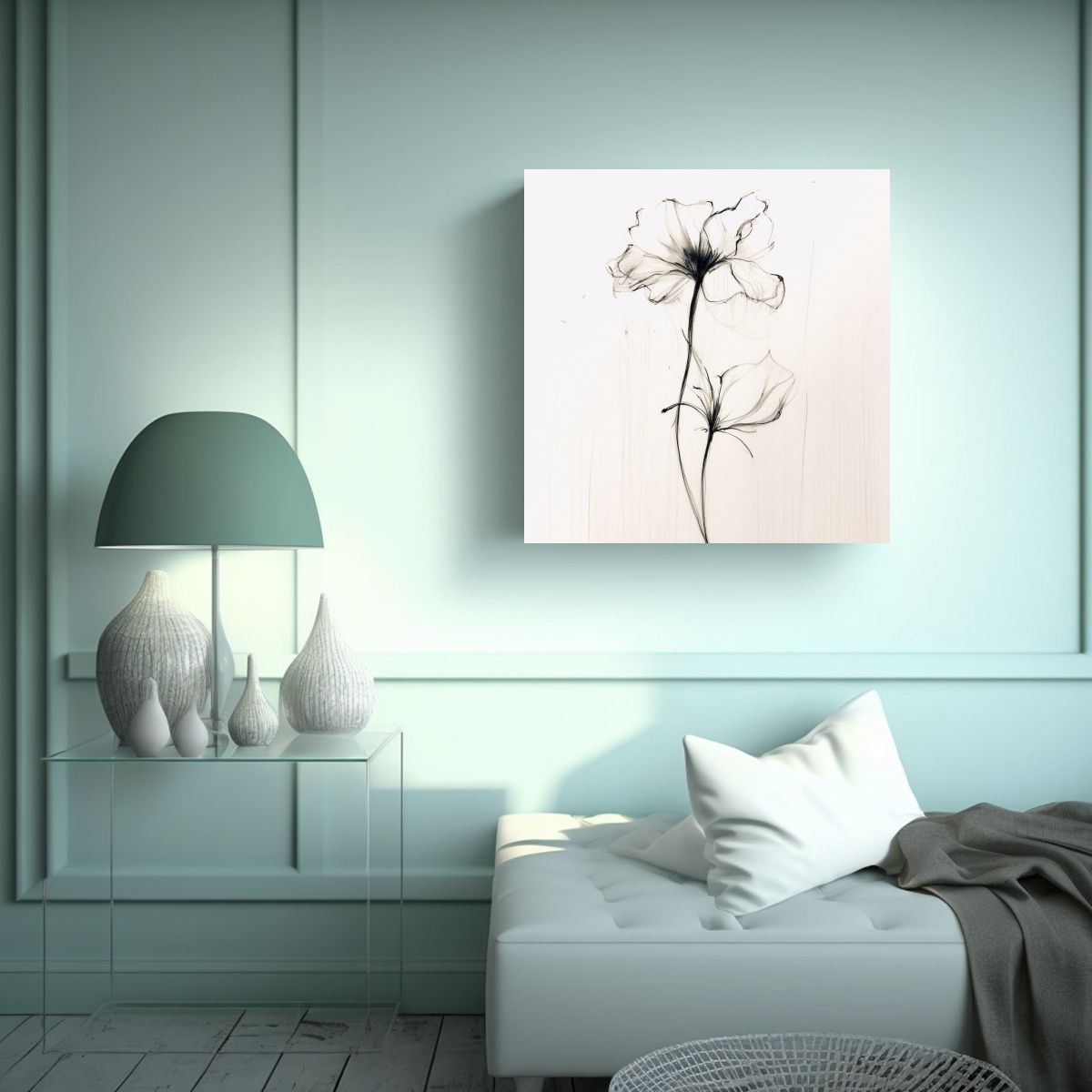 GENERICO - Cuadro Belleza Natural Dibujo Analítico Un Trazo 70x70 Cm