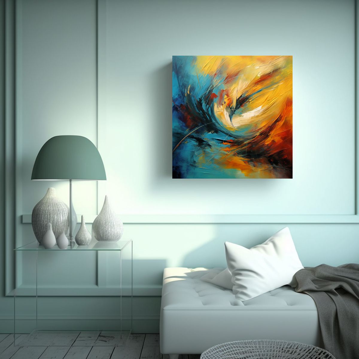 GENERICO - Pintura Abstracta En Bastidor: Líneas Finas 70x70 Cm