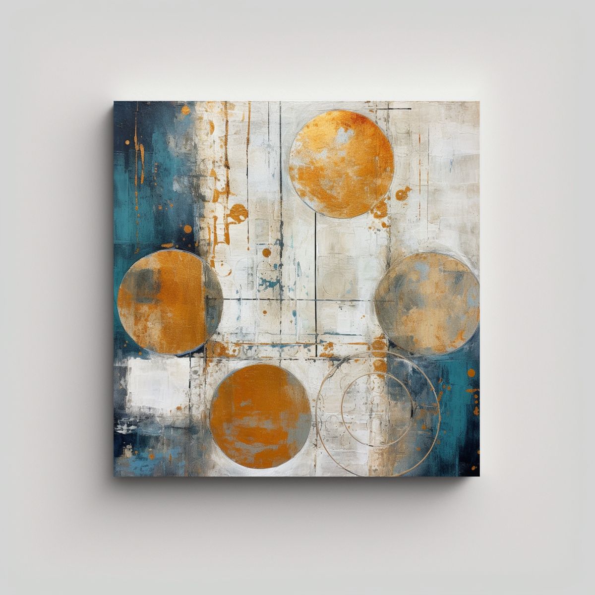 GENERICO - Pintura En Bastidor Con Círculos Dorados, 70x70 Cm