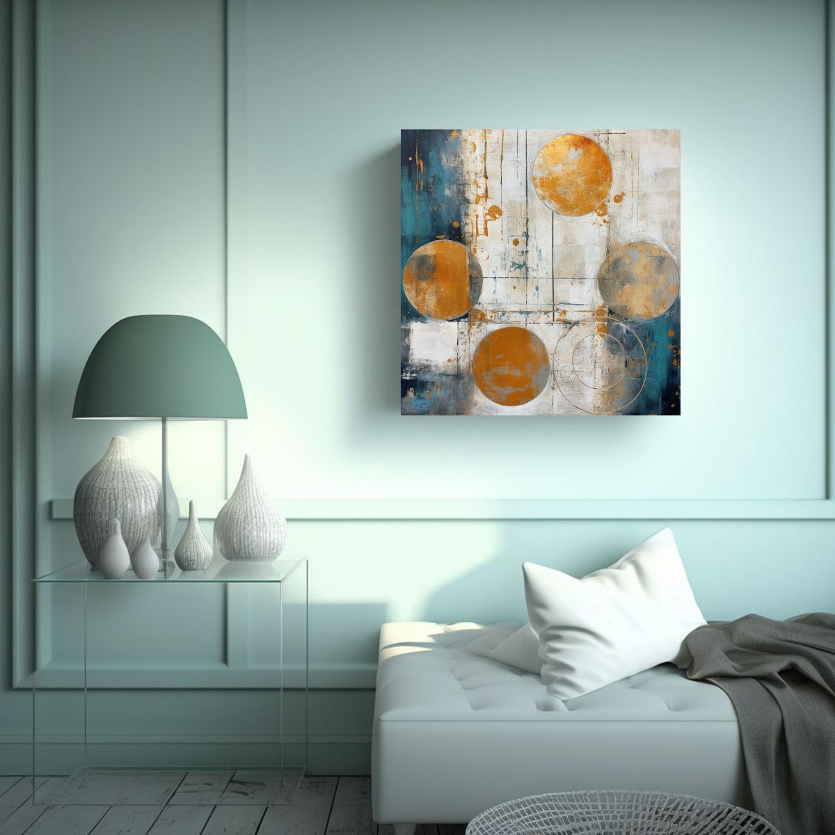 GENERICO - Pintura En Bastidor Con Círculos Dorados, 70x70 Cm