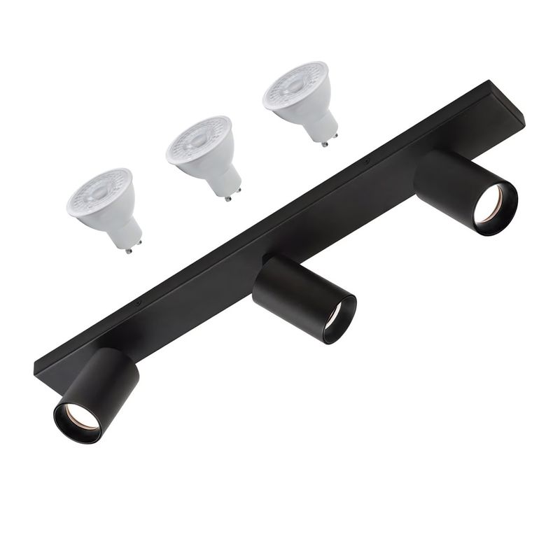 MEGABRIGHT - Foco Spotlight Negro 3x Con Ampolleta 5,5 W GU-10 Cálida