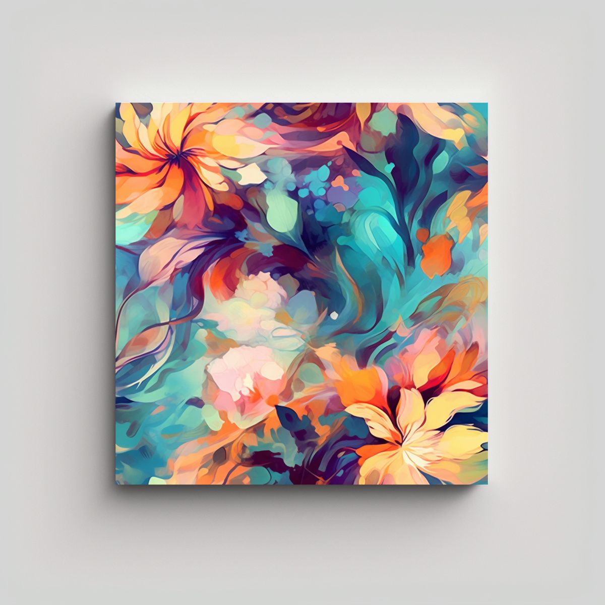 GENERICO - Cuadro Abstracto Con Estampado Floral En Lienzo 70x70 Cm