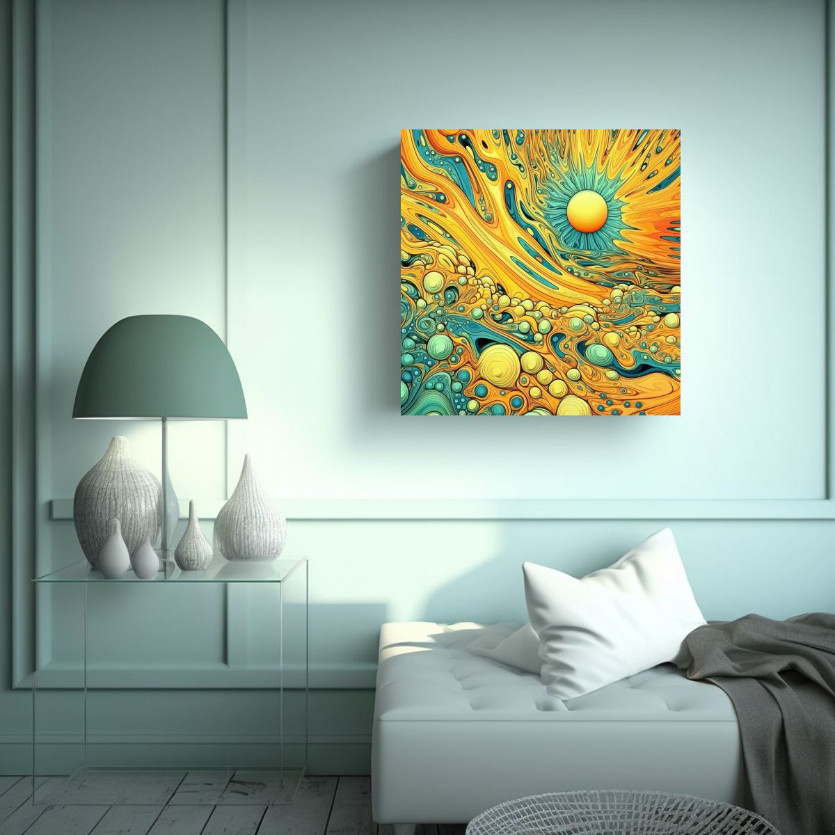 GENERICO - Cuadro Impreso Llamativo Amarillo Psicodélico 60x60 Cm