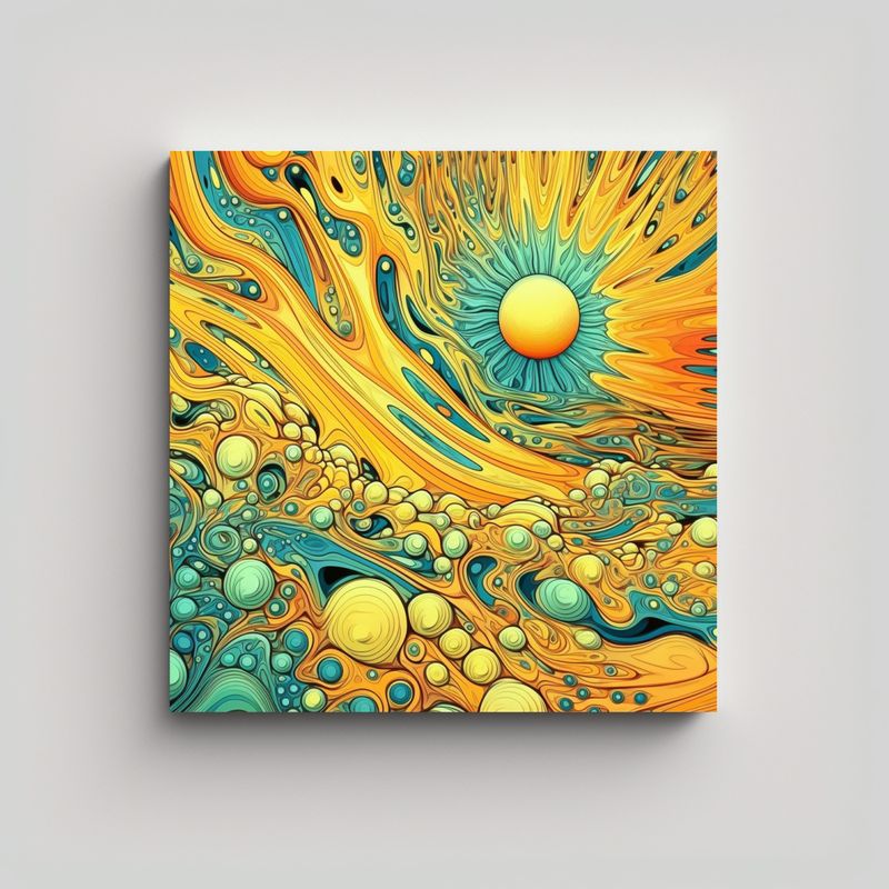 GENERICO - Cuadro Impreso Llamativo Amarillo Psicodélico 50x50 Cm