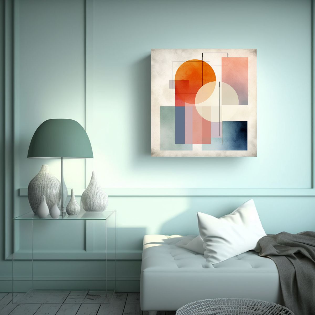 GENERICO - Pintura Abstracta Con Formas Geométricas Y Pasta 90x90 Cm