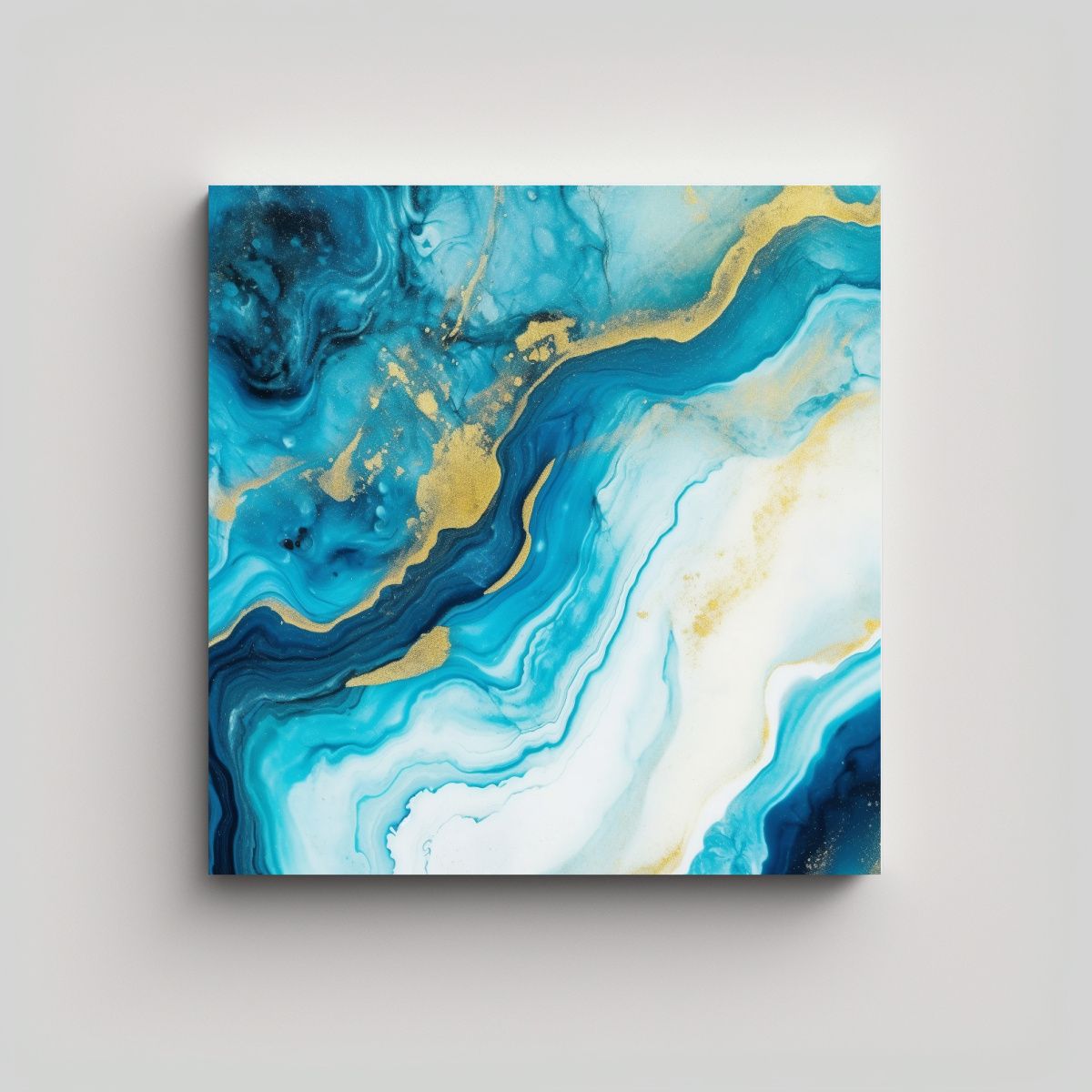 GENERICO - Cuadro Abstracto De Mármol Azul Y Dorado Estilo 80x80 Cm