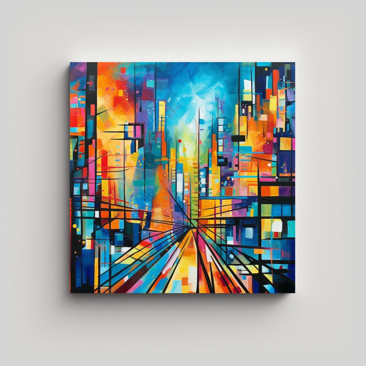 GENERICO - 1 Cuadro Cuadrado Simétrico Un Diseño Abstracto 90x90 Cm