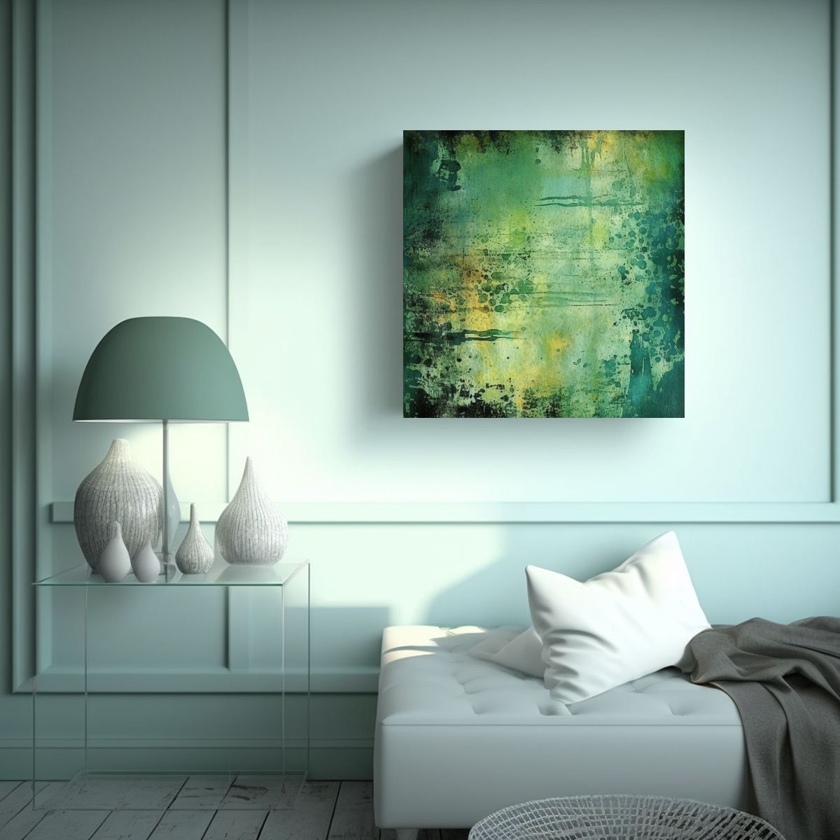 GENERICO - Cuadro Abstracto Verde Movimiento Lienzo 70x70 Cm