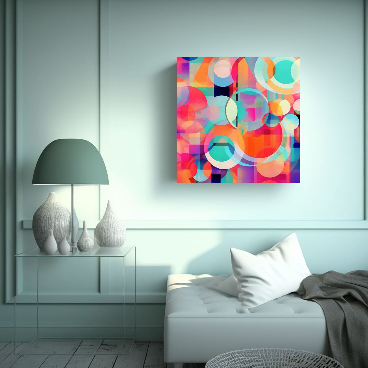 GENERICO - Cuadro Abstracto Con Círculos Coloridos En 50x50 Cm