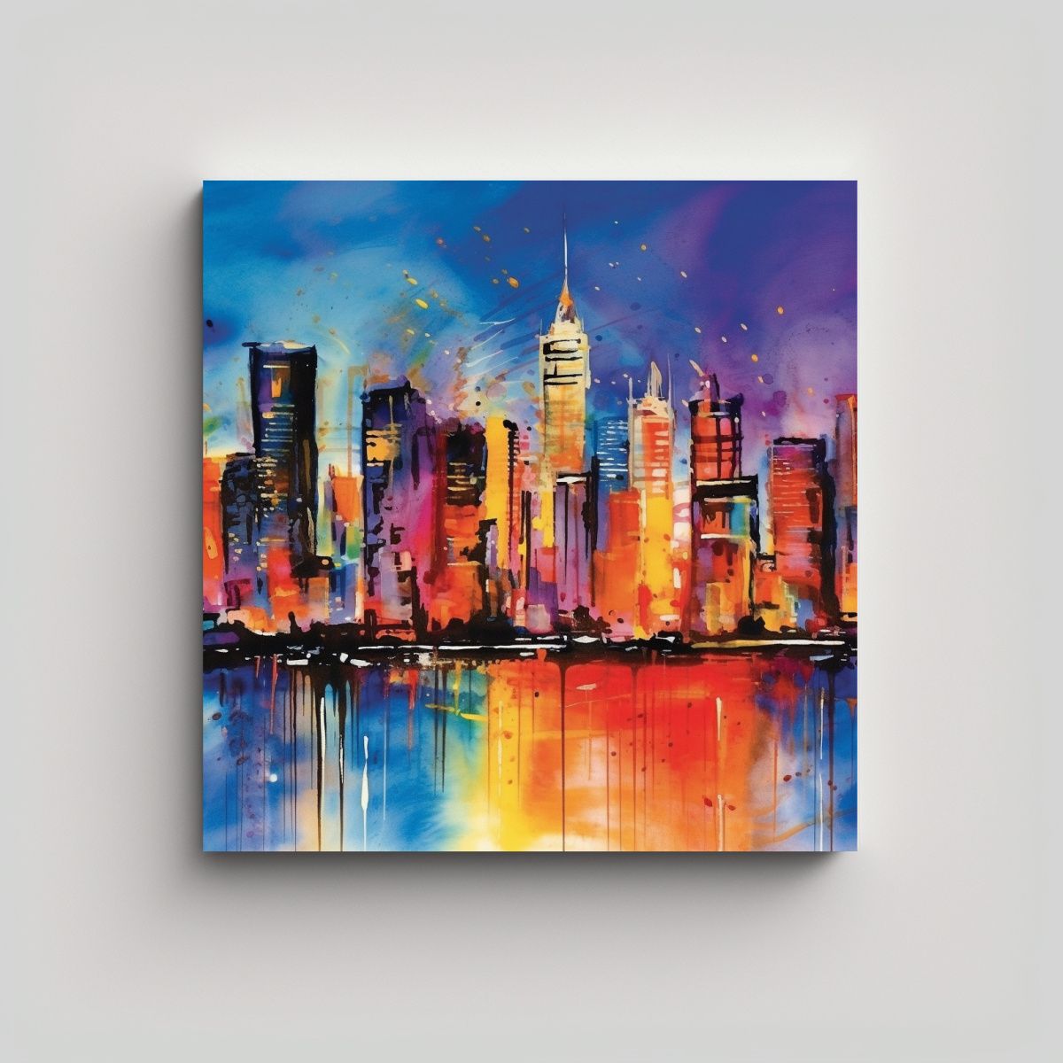 GENERICO - Paisaje Urbano En Acuarela Dinámica: Una 80x80 Cm.