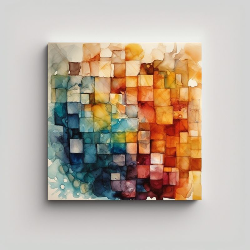 GENERICO - Cuadro Abstracto Acuarela Textura Colores 60x60 Cm