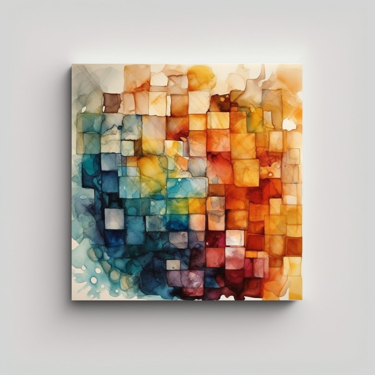 GENERICO - Cuadro Abstracto Acuarela Textura Colores 70x70 Cm