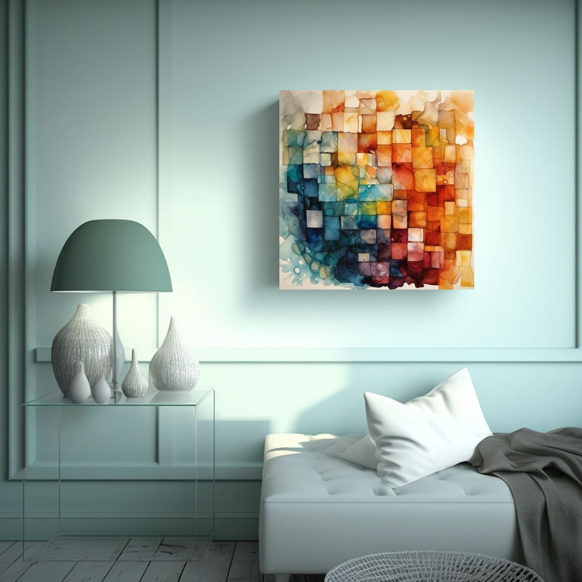 GENERICO - Cuadro Abstracto Acuarela Textura Colores 70x70 Cm