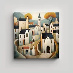 GENERICO - Cuadro Dibujo Formación Aldea Antigua Castillo 70x70 Cm