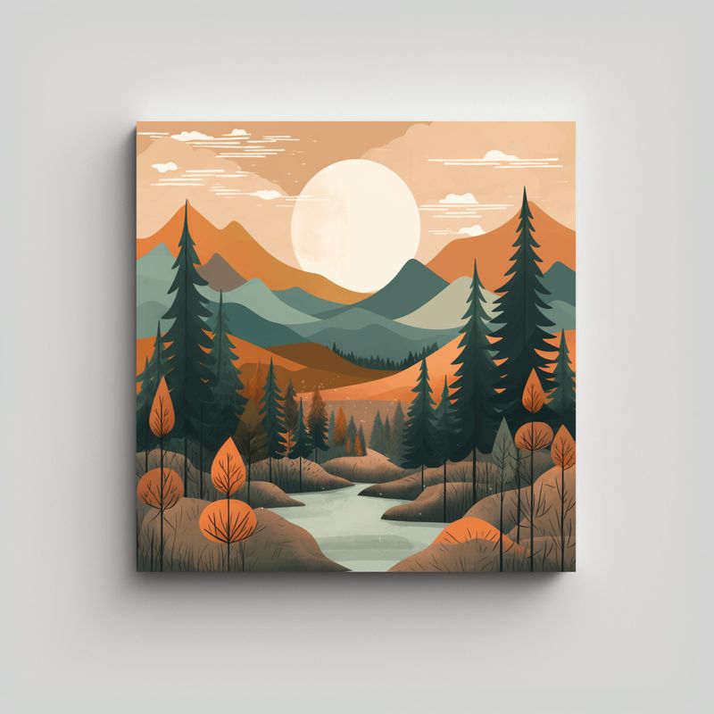 GENERICO - Arte En Lienzo Del Bosque De Montaña Minimalista 80x80 Cm