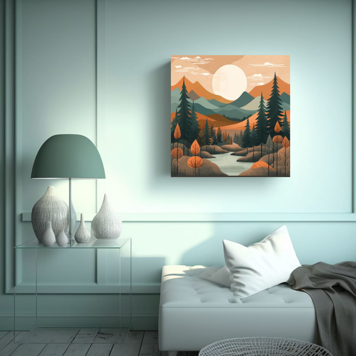 GENERICO - Arte En Lienzo Del Bosque De Montaña Minimalista 70x70 Cm