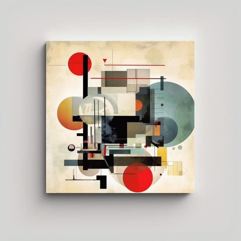 GENERICO - Cuadro Acuarela Estilo Bauhaus En Bastidor De 60x60 Cm