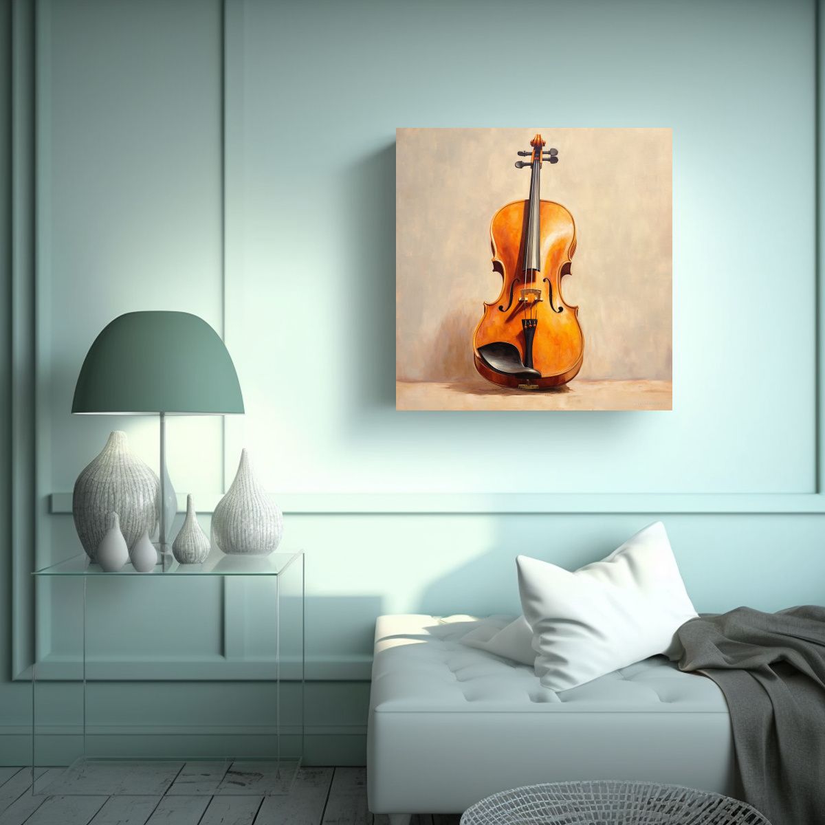 GENERICO - Pintura Al óleo De Gran Chelo Sobre Fondo Beige 50x50 Cm