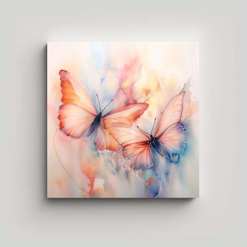 GENERICO - Pintura Acuarela Abstracta Con Mariposas 70x70 Cm