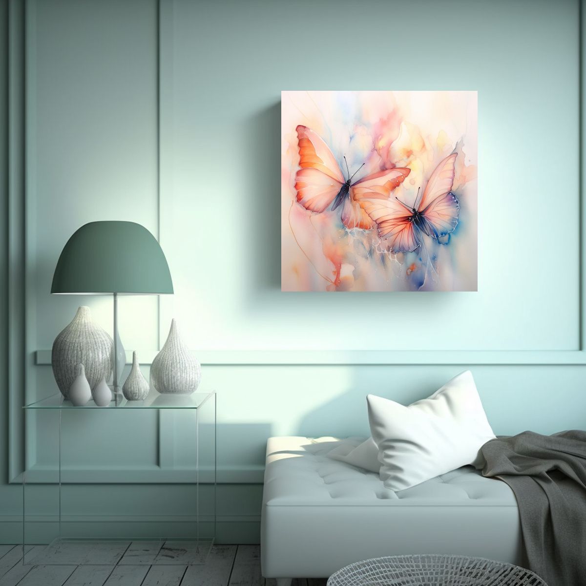 Pintura Acuarela Abstracta Con Mariposas 70x70 Cm, marca GENERICO - Foto 2