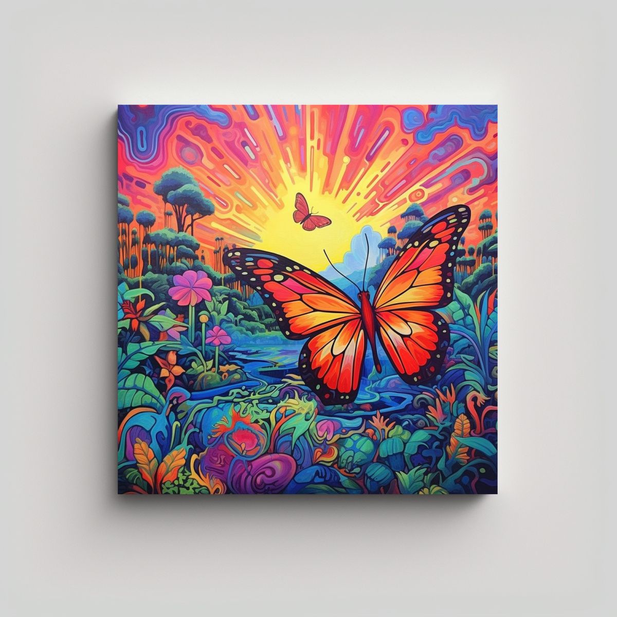 GENERICO - Arte Moderno Paisaje Mariposas Intensas Estilo 50x50 Cm