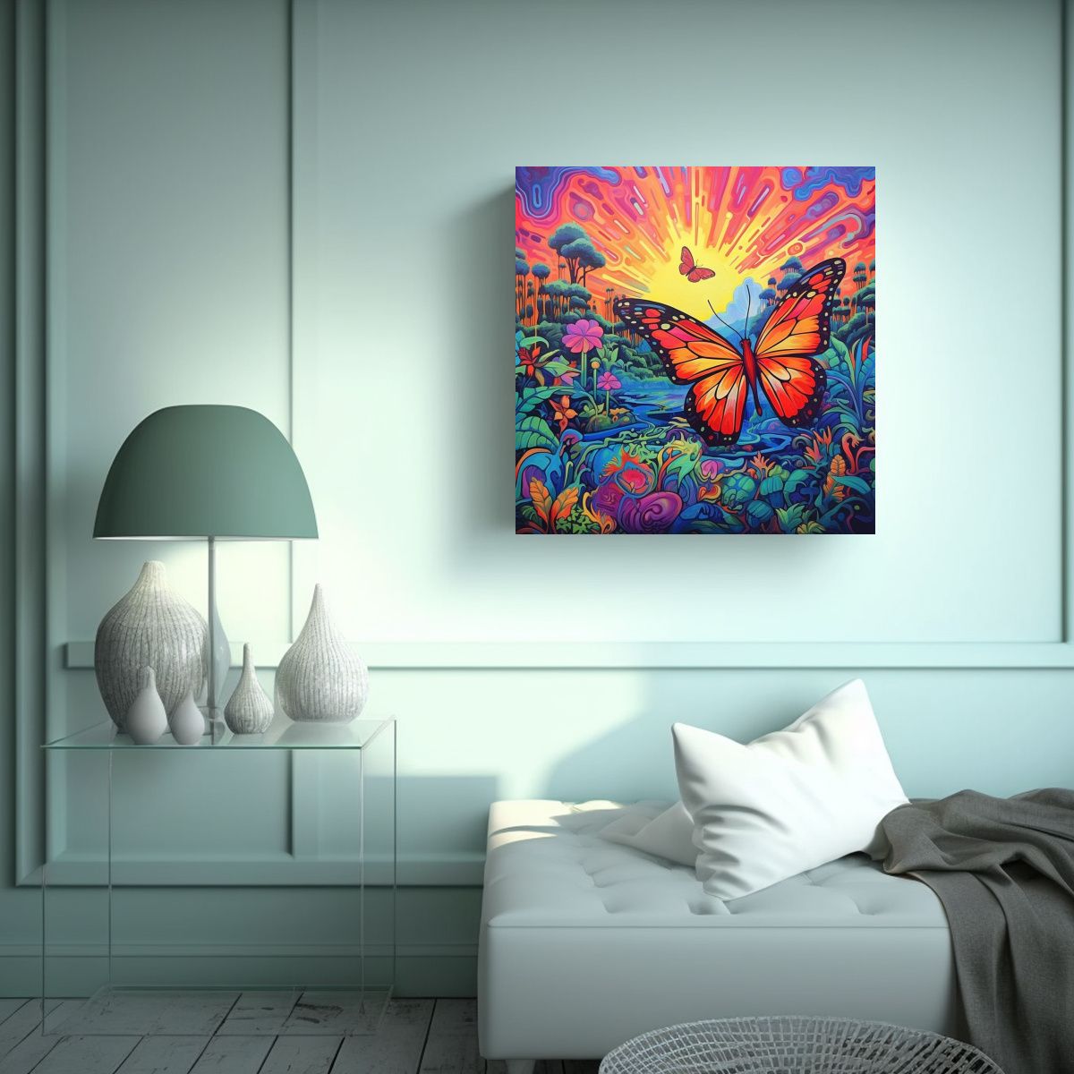 GENERICO - Arte Moderno Paisaje Mariposas Intensas Estilo 50x50 Cm