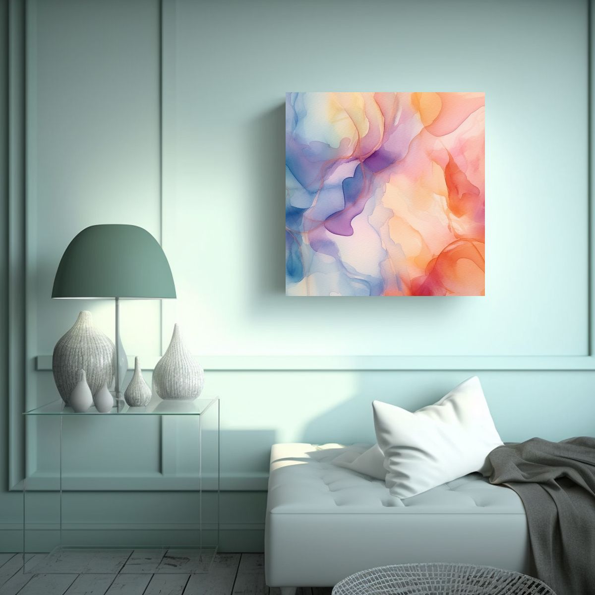 GENERICO - Pintura Abstracta Acuarela Cuadro Colorida 90x90 Cm