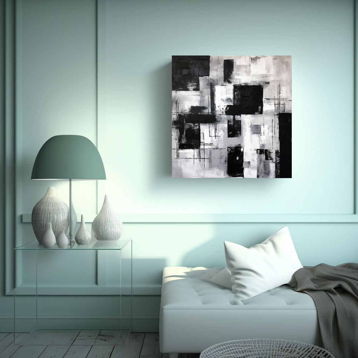 GENERICO - Cuadro Abstracto En Blanco Y Negro Para Decorar 70x70 Cm
