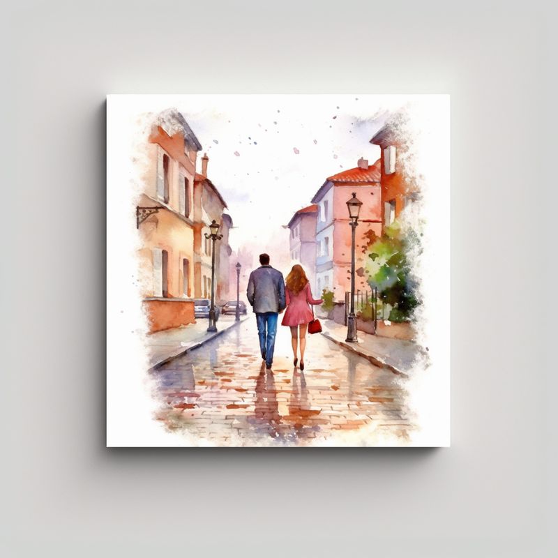 GENERICO - Pintura De Pareja Feliz De Sarkar Dando Un Paseo 60x60 Cm