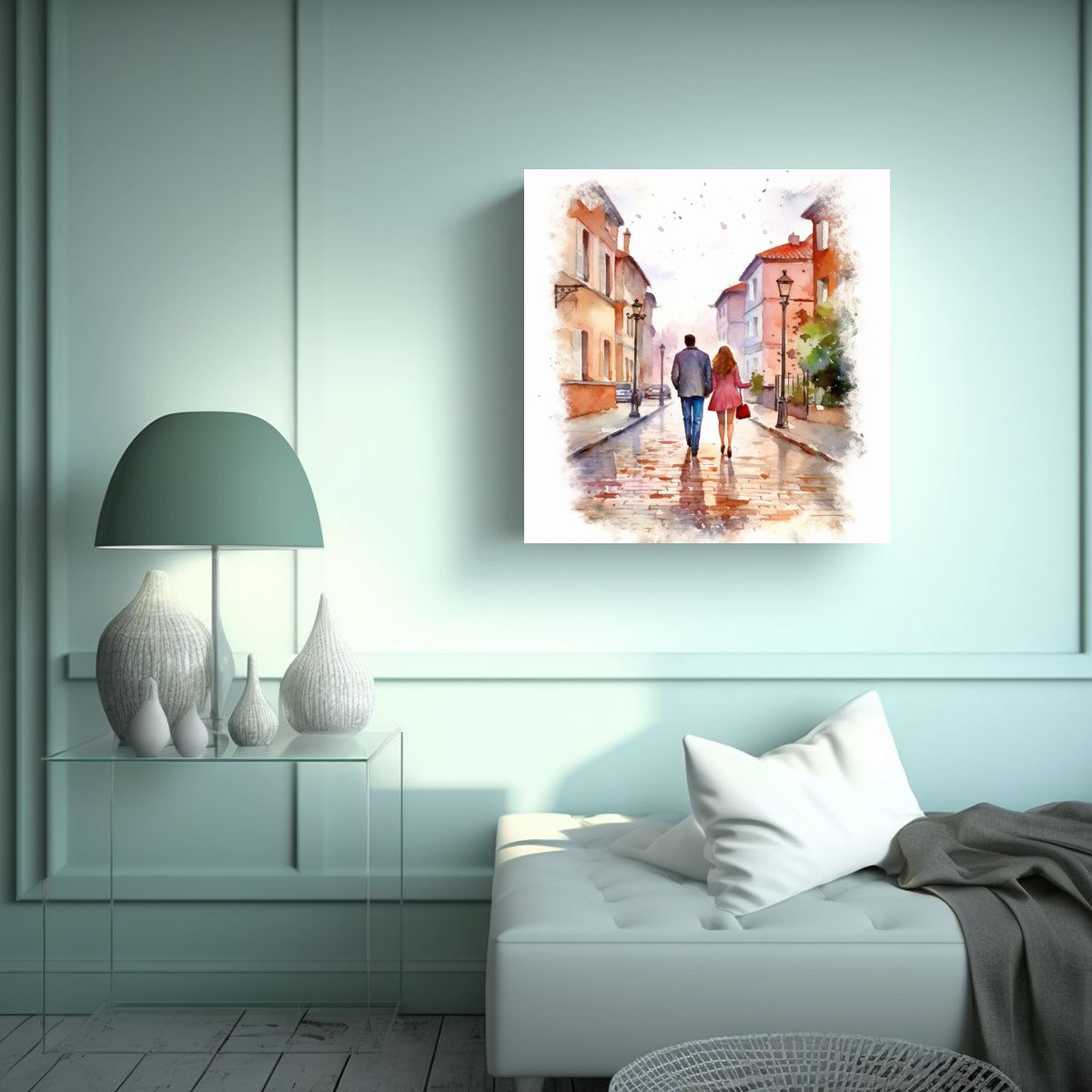 GENERICO - Pintura De Pareja Feliz De Sarkar Dando Un Paseo 60x60 Cm