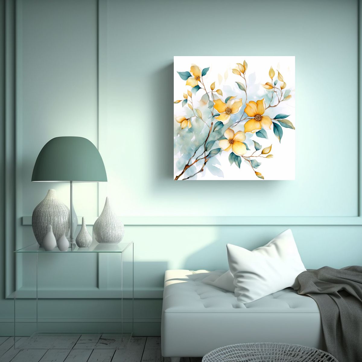 GENERICO - Pintura Decorativa De Ramas De Flores De Cornejo 80x80 Cm