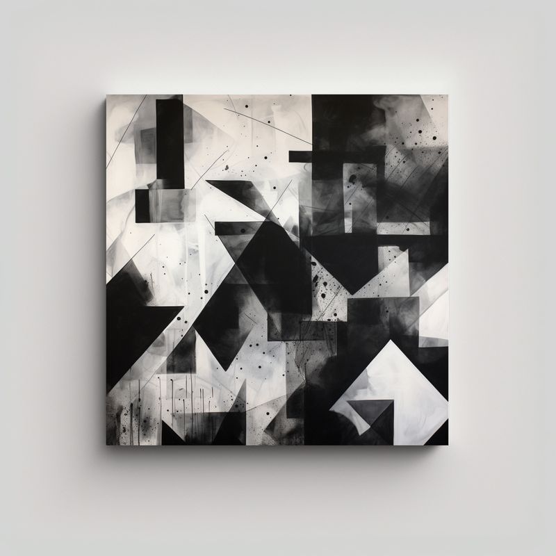 GENERICO - Pintura Abstracta Geométrica Blanco Y Negro Para 80x80 Cm