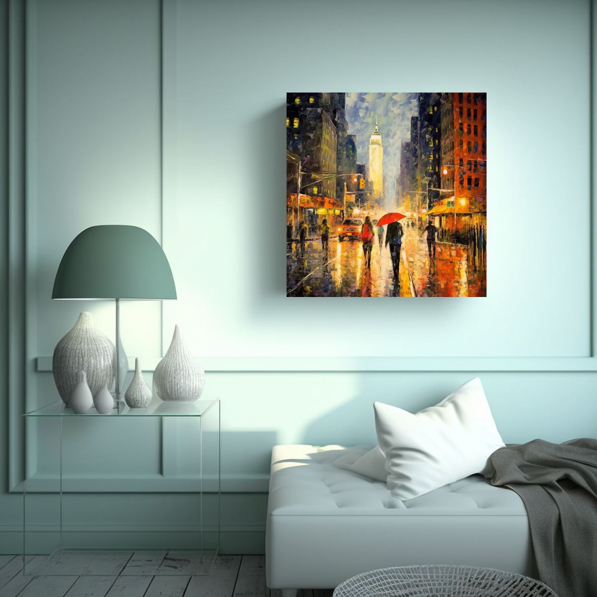 GENERICO - Cuadro De Pared Moderno Lluvia En Nueva York Al 80x80 Cm.