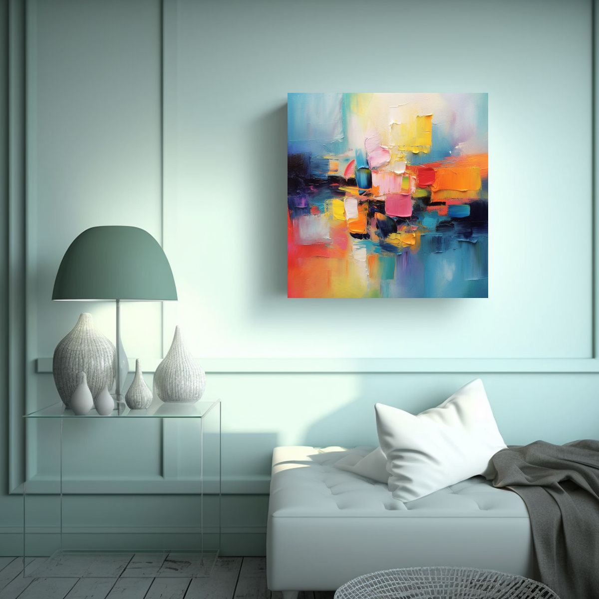 GENERICO - Pintura Abstracta En Bastidor, Textura Colorida 70x70 Cm