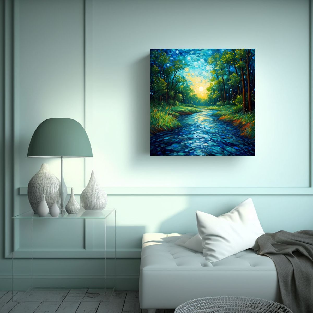 GENERICO - Cuadro Colores: Bosque A Ambos Lados De Un Río 60x60 Cm