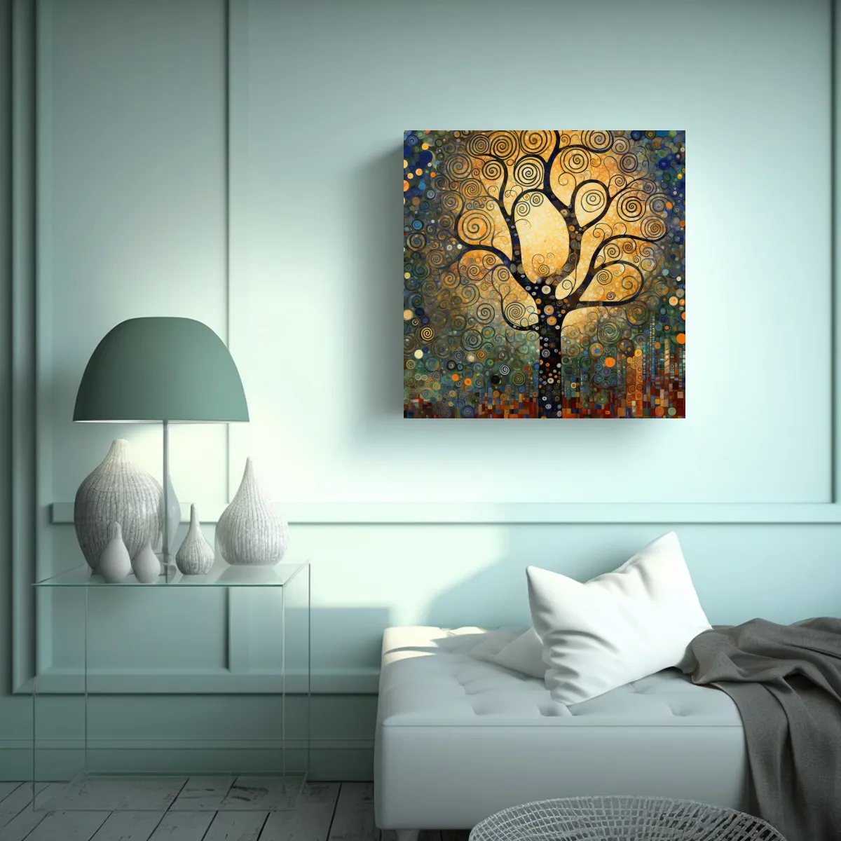 GENERICO - Cuadro Pintura Luna árbol Grande Textura Klimt 50x50 Cm