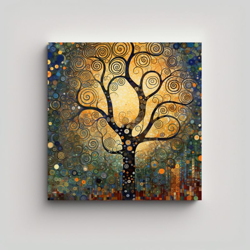 GENERICO - Cuadro Pintura Luna árbol Grande Textura Klimt 90x90 Cm