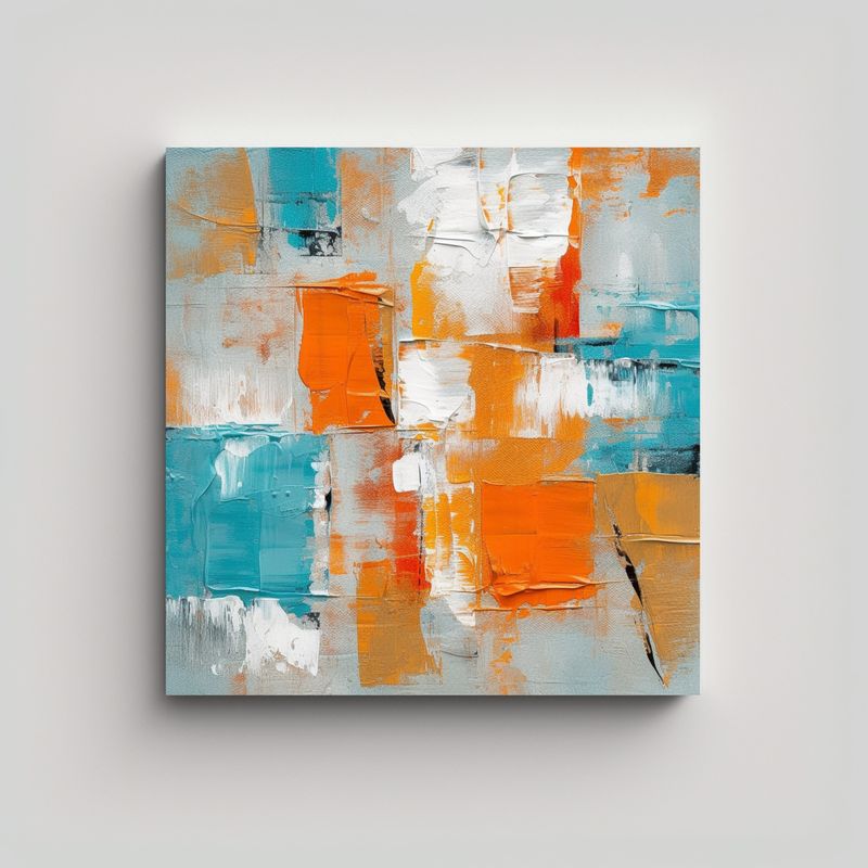 GENERICO - Pintura Original Naranja Abstracta Con Tonos 70x70 Cm