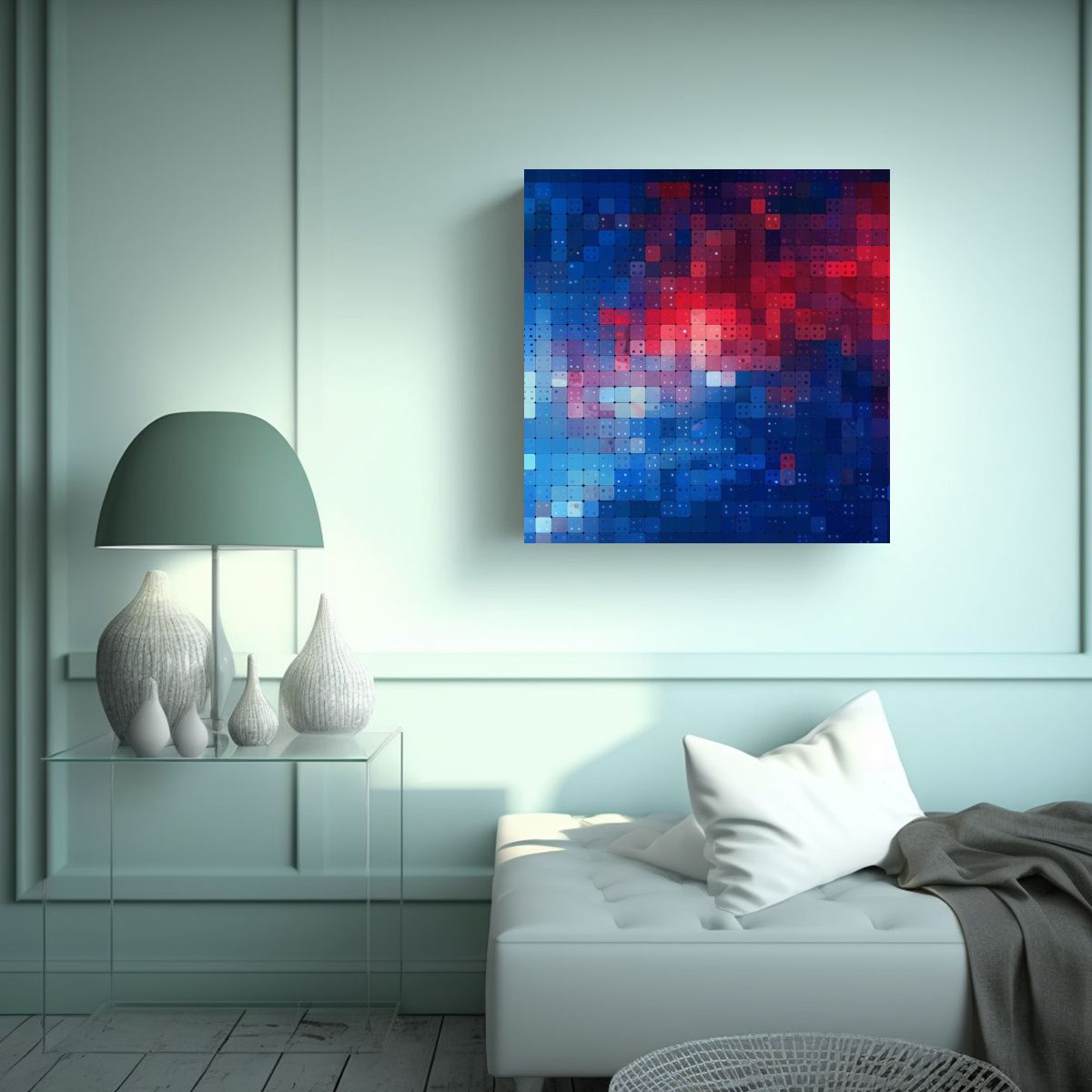GENERICO - Cuadro Cuadro Ambiente Azul Estilo Puntillista 90x90 Cm