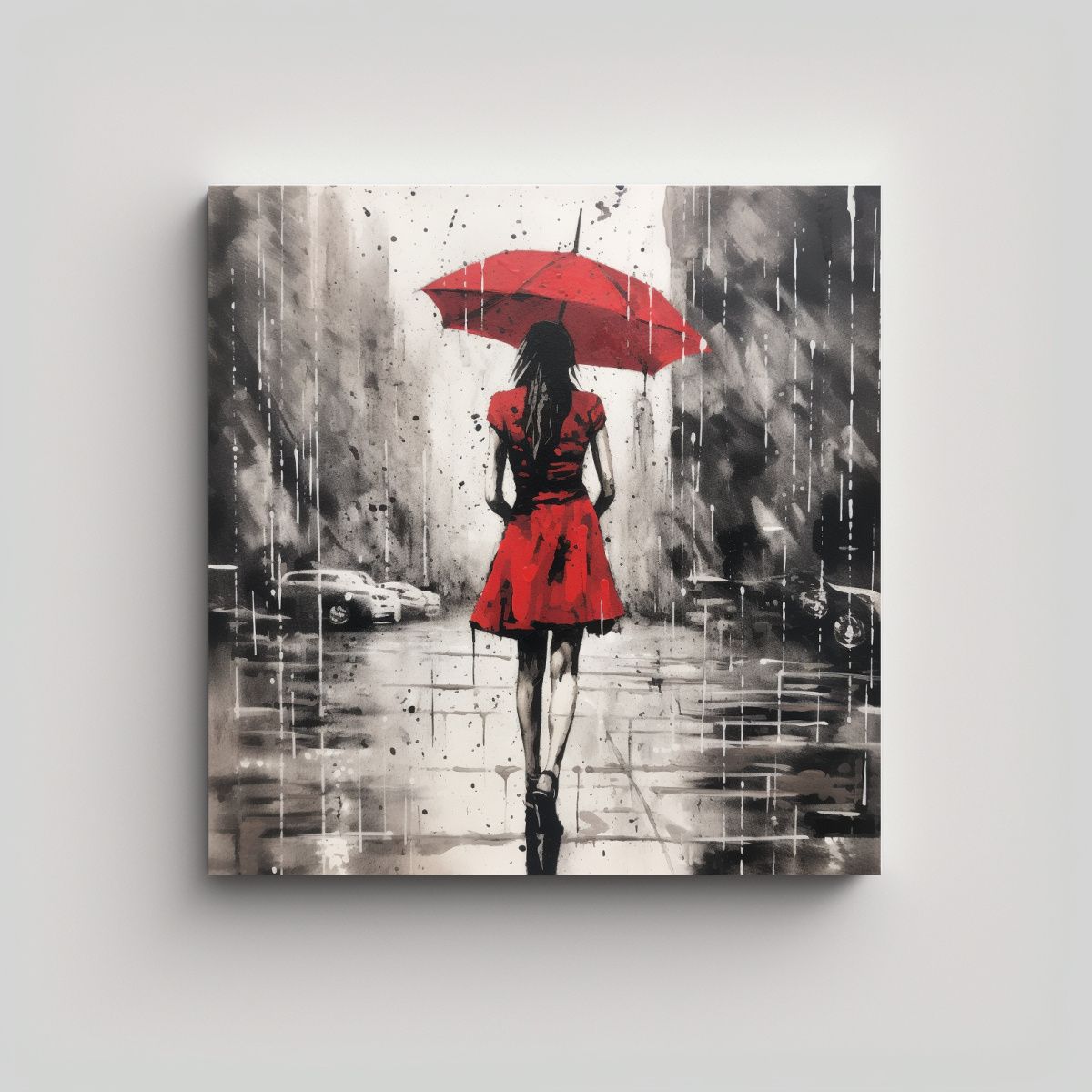 GENERICO - Regalo Pintura Mujer Vestida Rojo Caminando Bajo 60x60 Cm