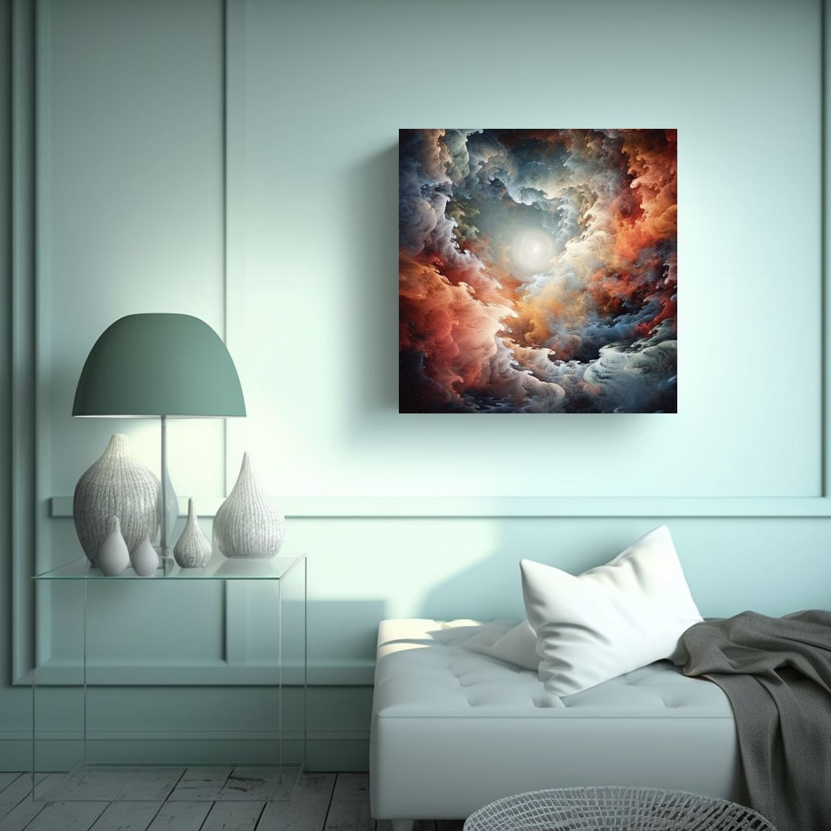 GENERICO - 1 Cuadro Celestial Con Nubes De Gas Suaves Y 90x90 Cm