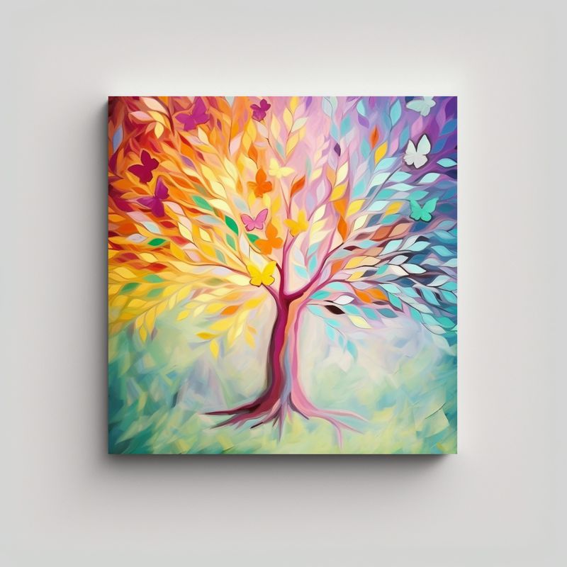GENERICO - 1 Cuadro Cuadrado Colores Vibrantes Con Mariposas 70x70 Cm
