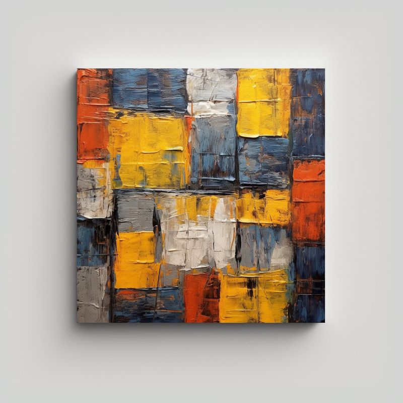 GENERICO - Pintura Cuadrada Abstracta Con Texturas Afiladas 80x80 Cm
