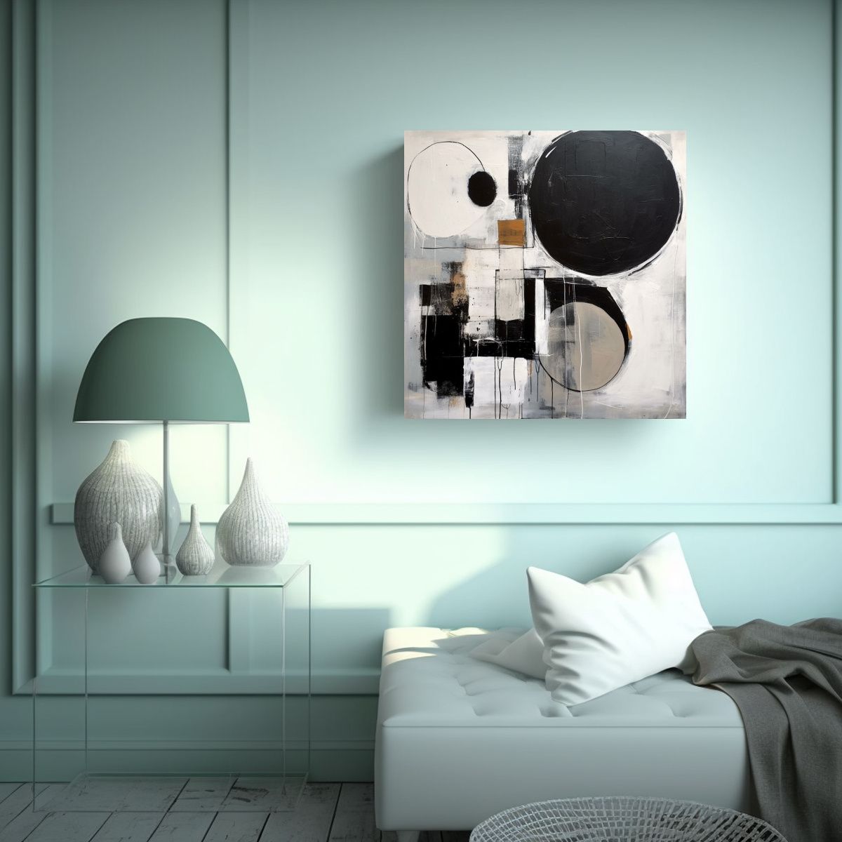 GENERICO - Pintura En Bastidor Estrellados Motherwell Blanco 80x80 Cm