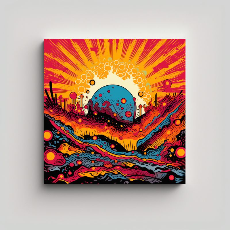 GENERICO - Cuadro Lienzo Naturaleza Viva Sol Psicodélico 80x80 Cm
