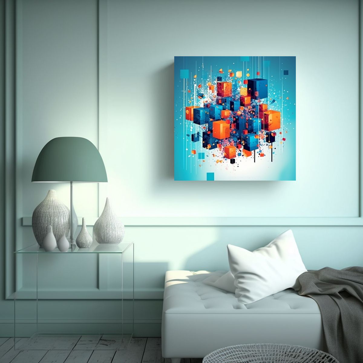 GENERICO - Pintura Decorativa Abstracta De Cubos Y Cuadrados 90x90 Cm