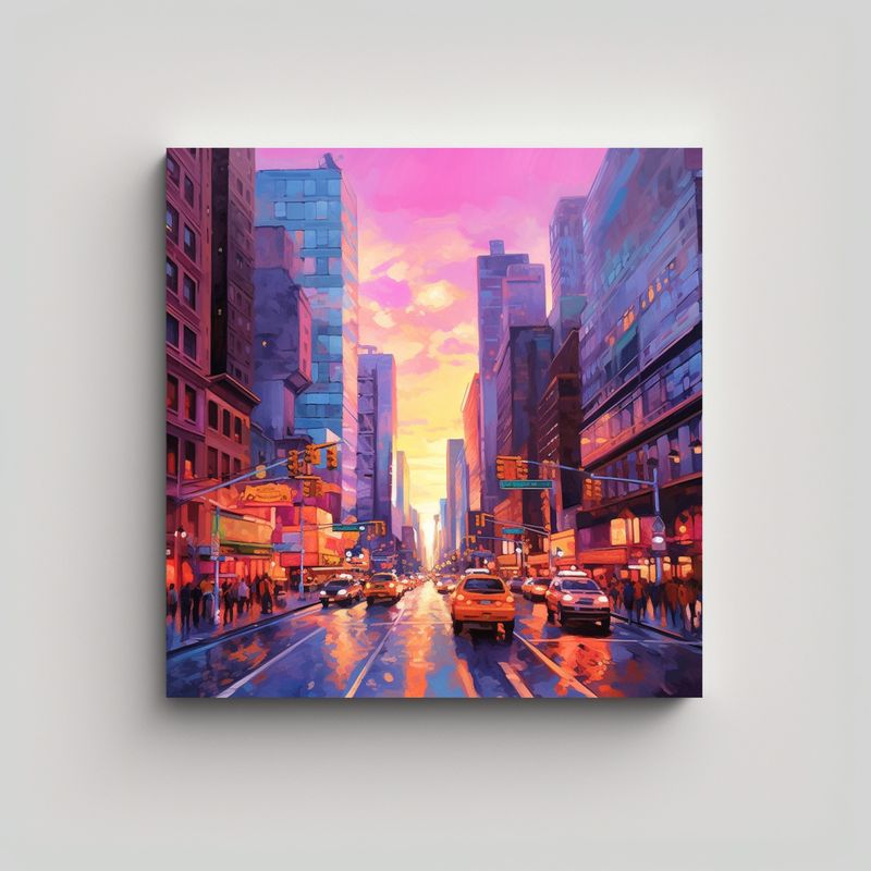 GENERICO - Cuadro Dibujo Motivo Ciudad Al Atardecer Con 50x50 Cm