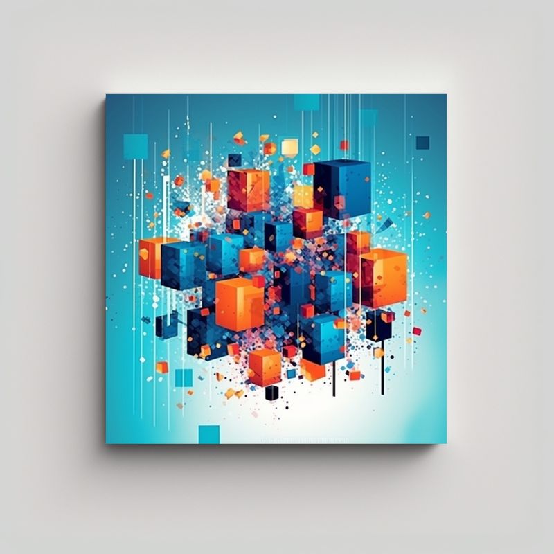 GENERICO - Pintura Decorativa Abstracta De Cubos Y Cuadrados 70x70 Cm