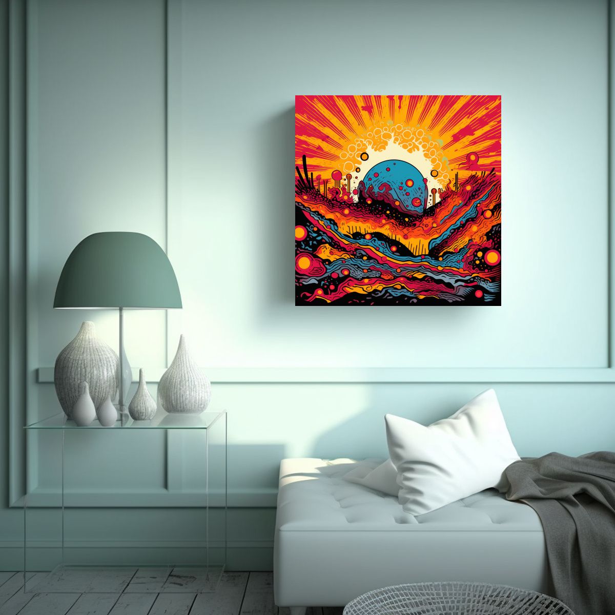 GENERICO - Cuadro Lienzo Naturaleza Viva Sol Psicodélico 70x70 Cm