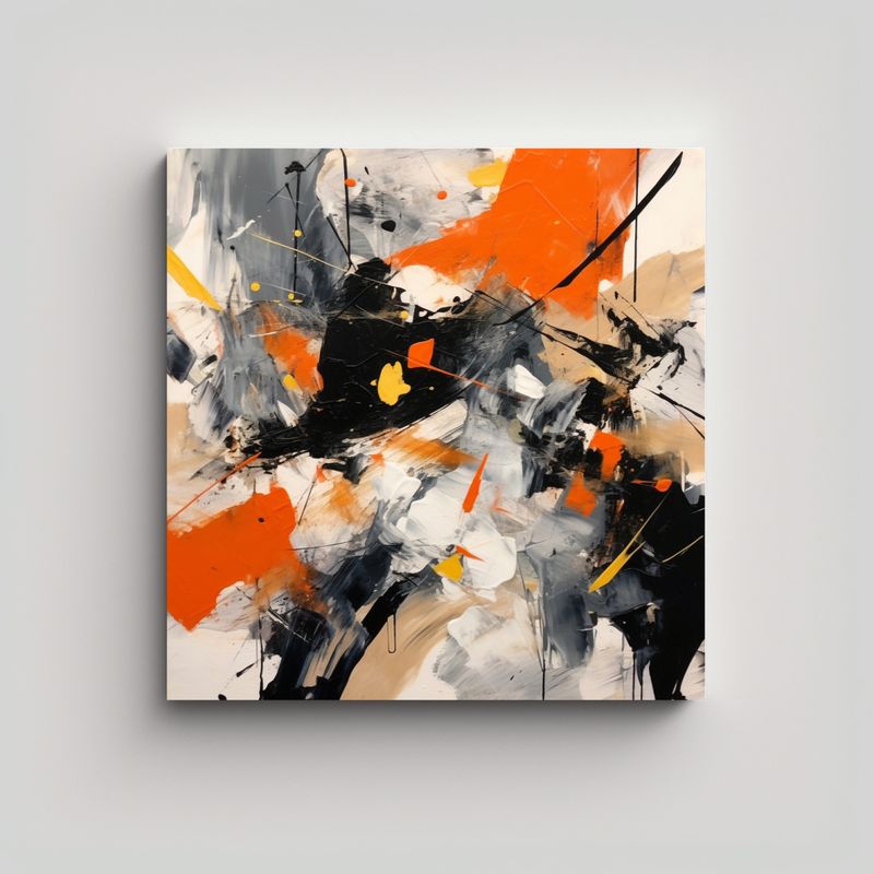 GENERICO - Pintura Abstracta De Batalla Entre Naranja, Negro 80x80 Cm